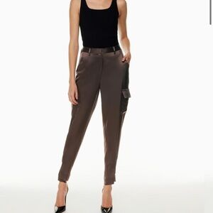 NWT Artizia Babaton Refined Cargo High Waisted Satin Pants Coffee Brown Size 4